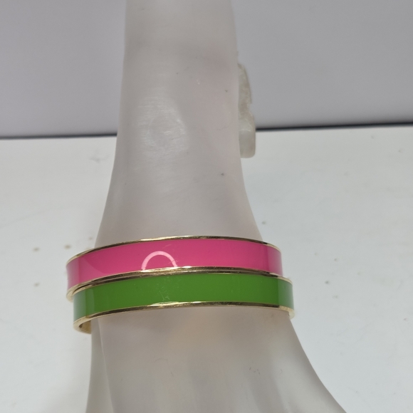 kate spade 2pc enameled bangle bracelets pink green gold tone - Picture 1 of 6